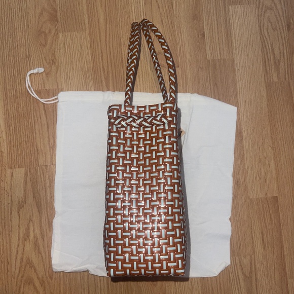 NWT Pink Haley Brown and Blue Handmade Recycled Plastic Woven Tote - Picture 3 of 8